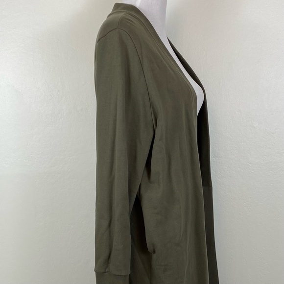 Oak + Fort Long Open Cardigan Duster in Army Green - Picture 2 of 8